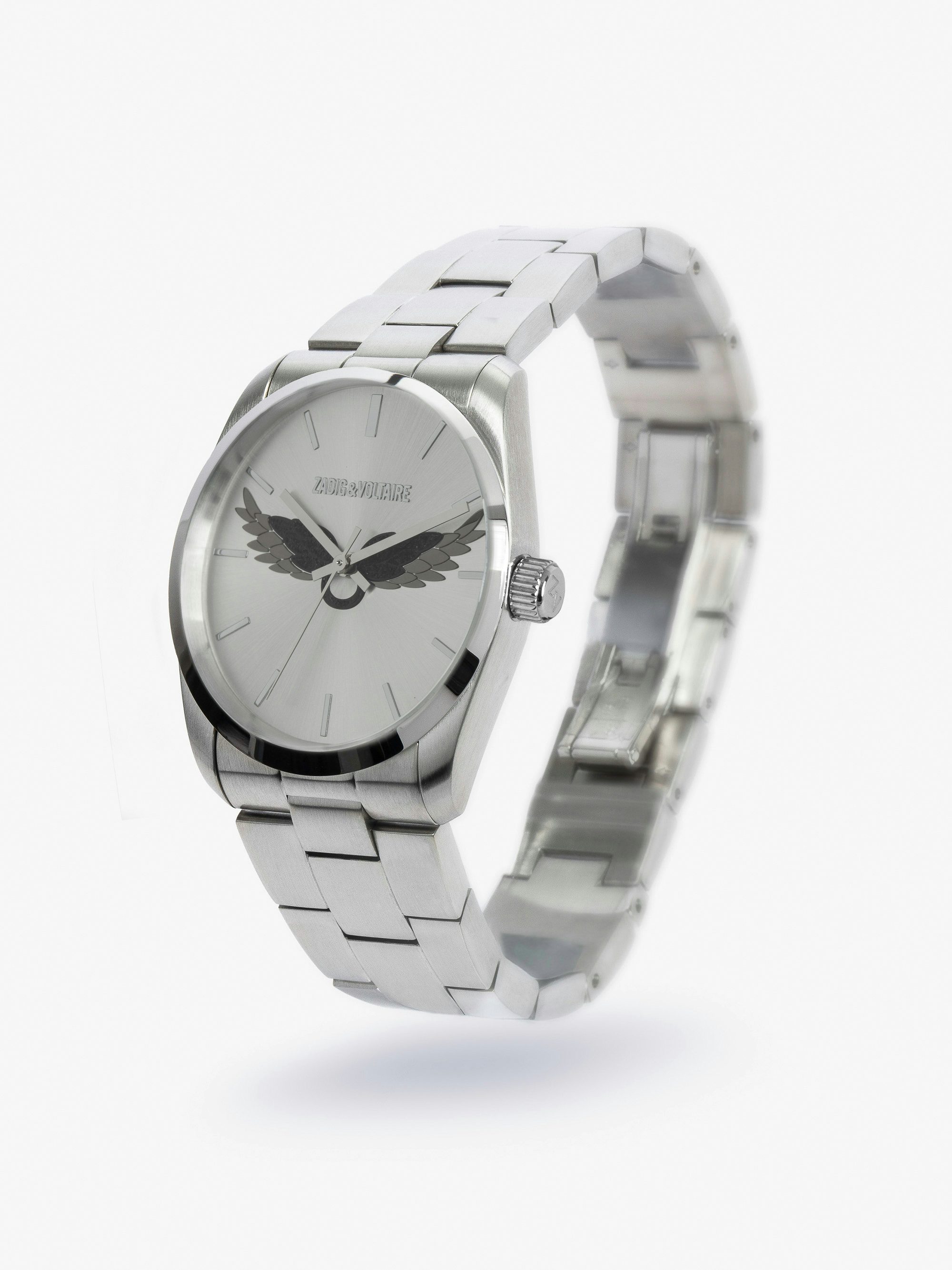 Zadig Wings Watch - Stainless steel watch with silver dial and wing motif.